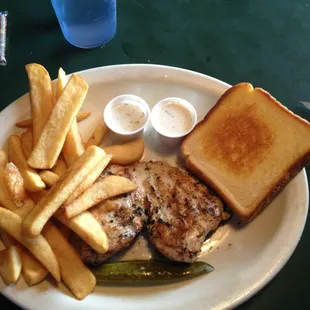 Grilled chicken with steak fries.