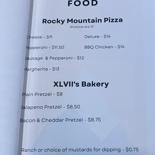 Food Menu as of Oct 2022