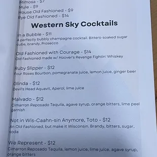 Drinks Menu as of Oct 2022