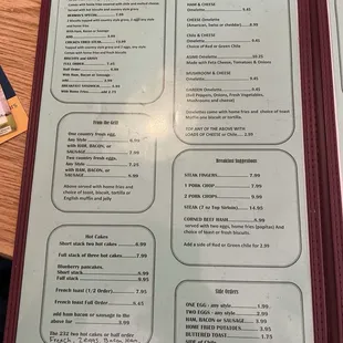 Breakfast menu
