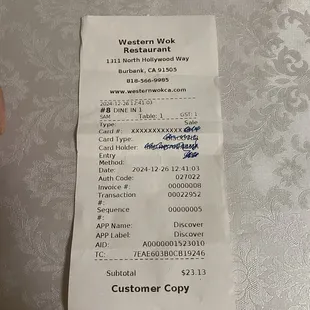 My receipt