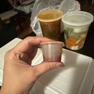 Limited tiny spicy sauces and they are even only half full!