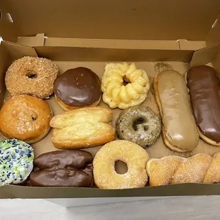 a variety of donuts in a box