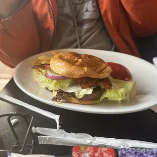 Bacon cheese burger with fries