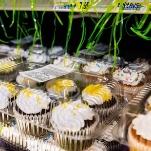 a display of cupcakes