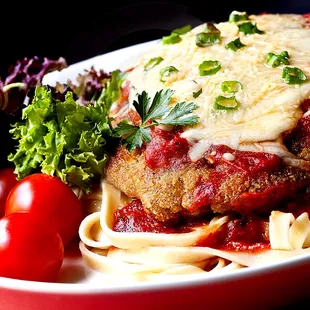 Chicken parmagiana with pasta