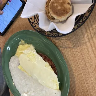 a plate of food and a cell phone