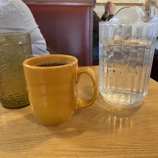 Water, Fresh Hot Coffee and Water Pitcher