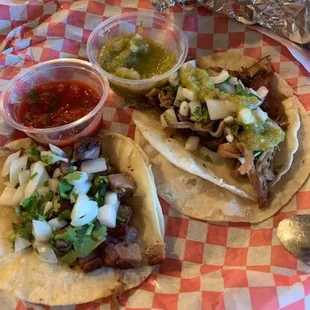 Carnitas and brisket tacos