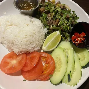 Rice with a side of laab lmao they forgot to add my pepper in the meat