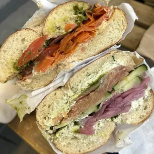 Carrot Lox Sandwich (w/ caramelized onion) and salmon lox