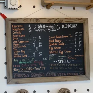 Coffee menu! 10/19/2020