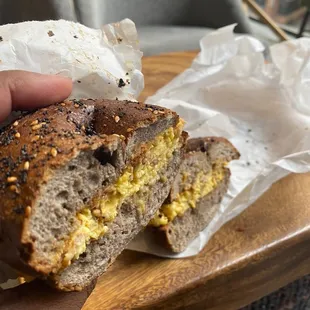 Bagel, egg &amp; cheese on pumpernickel