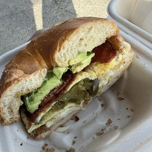#2 Bacon egg cheese  bagel sandwich with avacado jalapeño added