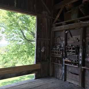 the inside of a barn