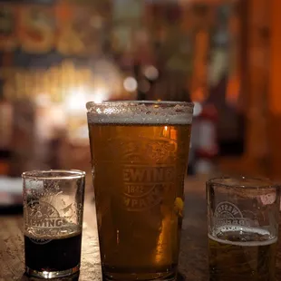 a pint and two glasses of beer