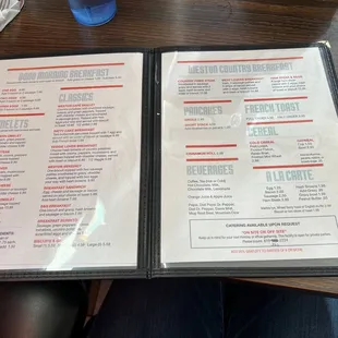 Breakfast menu