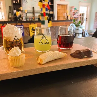 harry potter cupcakes and a glass of wine