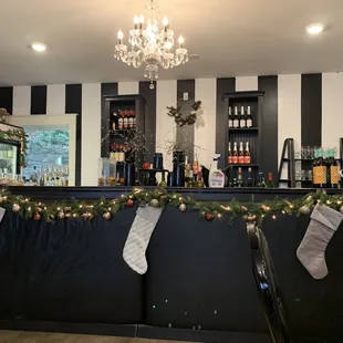 a bar decorated for christmas