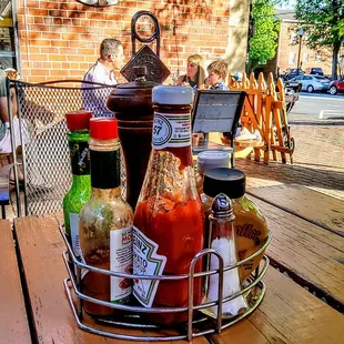 a tray of condiments