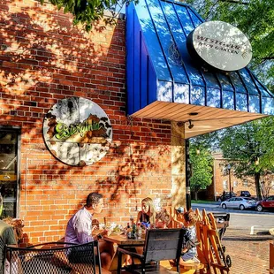 people eating outside