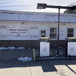 gas pumps in front of the store