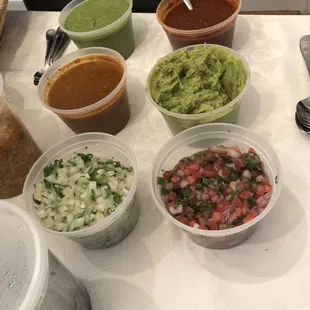 Pico de gallo, salsa and Guacamole