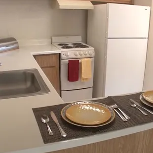 The kitchen in one of our apartments