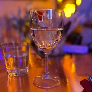 a glass of water on a table
