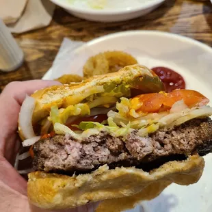 10 oz. flea market burger cooked medium well.