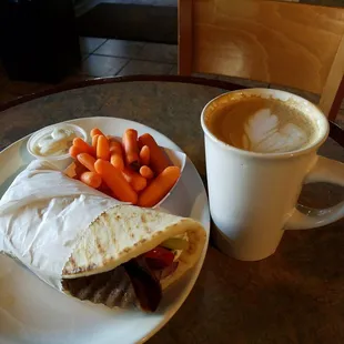 Pumpkin pie latte (October special) and gyro with a side of carrots... yum!