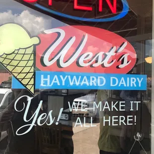 a sign in the window