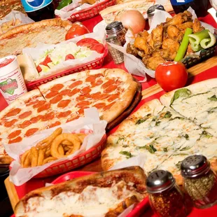 a variety of pizzas