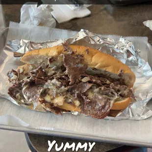 Steak n cheese sub with onions.