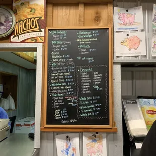 a menu on the wall