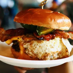 Classic Double Cheeseburger with avocado, fried egg, mayo, pepperjack, and bacon. (Burger was not seasoned at all lacked flavor )