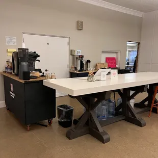Our coffee kiosk and bar counter. Ask us why we&apos;re set up like this!
