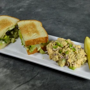 Veggie Delight Sandwich on White Bread with Potato Salad