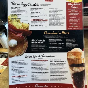 a menu for breakfast