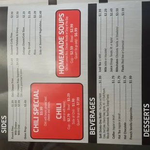 the menu for the restaurant