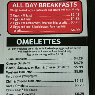Breakfast menu