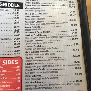 BEST OMELETTES!!! This is the menu for them.
