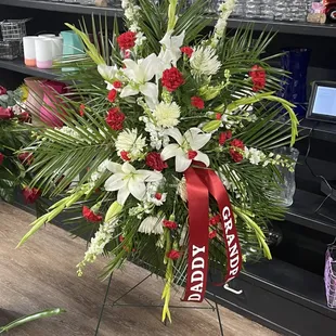 Funeral Spray    Red and white