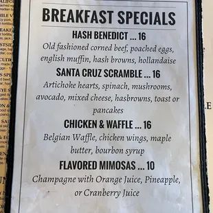breakfast specials on menu