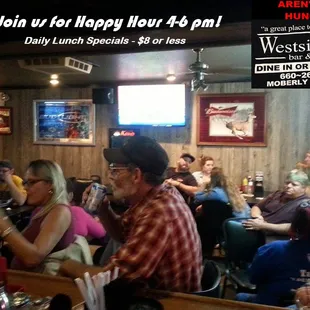 Home-cooked daily lunch special $8 or less! Nightly Happy Hr 4-6