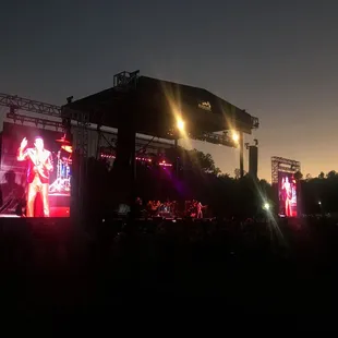 a stage with a band performing