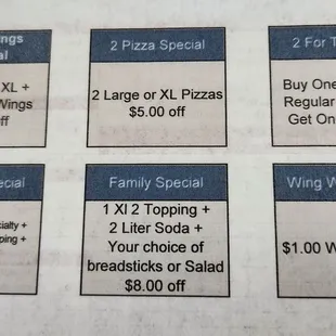 prices for pizzas