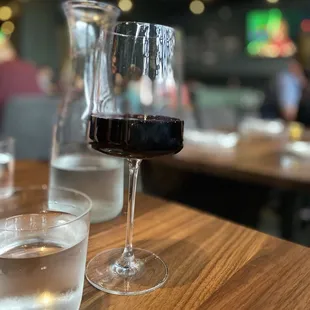 Pretty stemware, nice wine selection by the bottle or glass