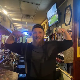 Russ!!!  This bro can take your order, give drinks, make drinks, call kitchen, and BE THERE FOR YOU!! This guy is a multi task!