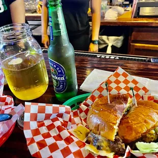 a burger and a beer